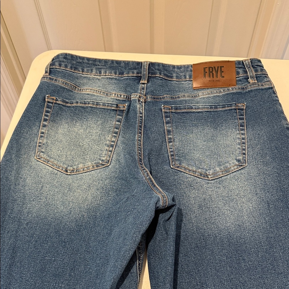 Frye Y2K High Waist Dk Blue Wash Relaxed Straight Leg 1990s Retro Cinch Waist 10 - Picture 2 of 14